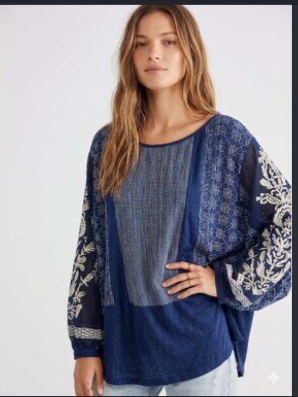 Free People Indigo Dreams Oversized Tunic Blouse
